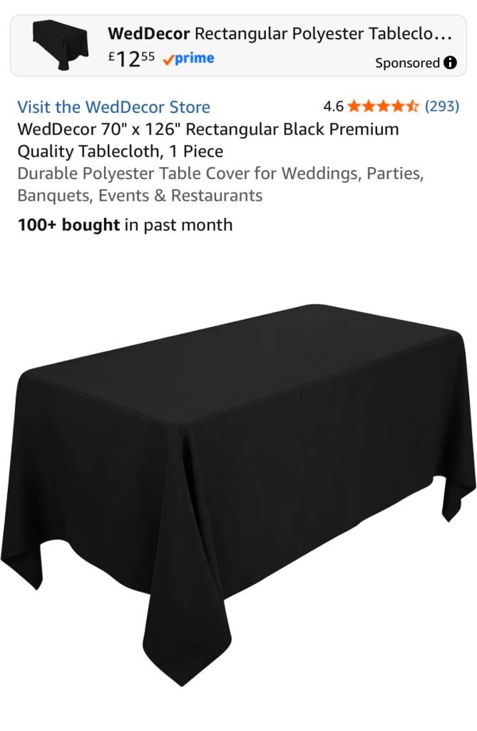 WedDecor Black Rectangular Polyester Tablecloth 70" x 126"
