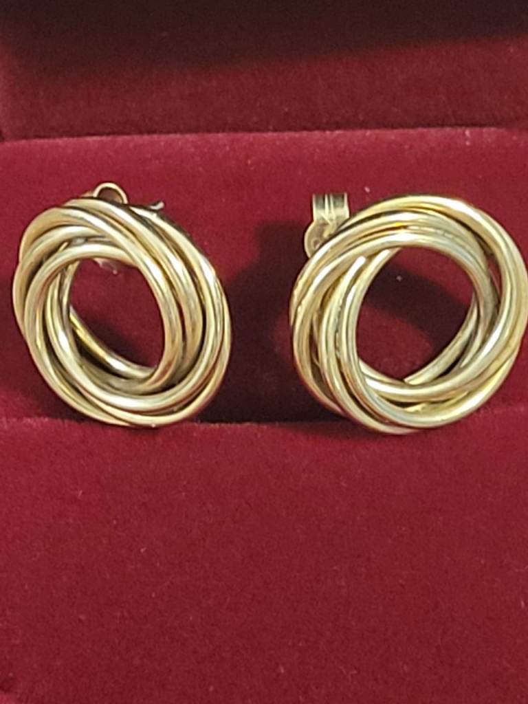 9ct Yellow Gold Knot Stud Earrings 4.0g 16.9mm Vintage Ladies Gold Earrings