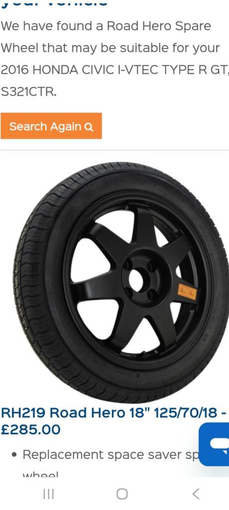 Road hero rh219 fk2 / fk8 space saver 