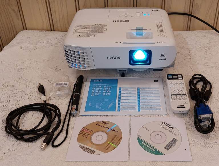 Epson EB-990U projector in original box + cables, remote, instructions & laser pointer