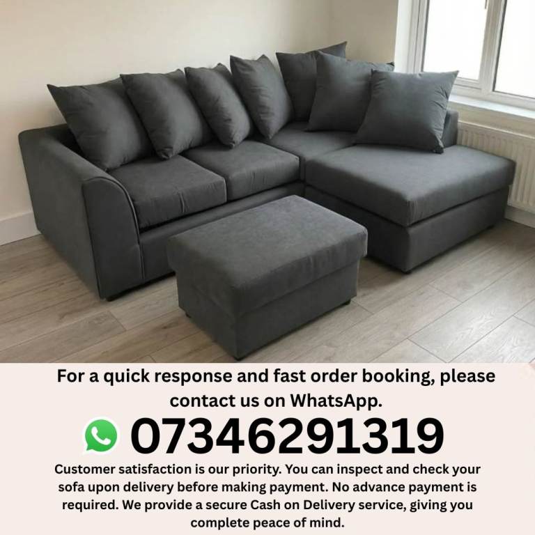 Modern Grey Corner Sofa with Storage Footstool