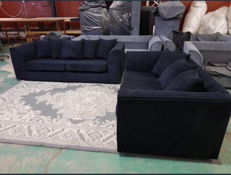 Brand New Black Corduroy 3-Seater +2-Seater Sofas Or Corner Style 