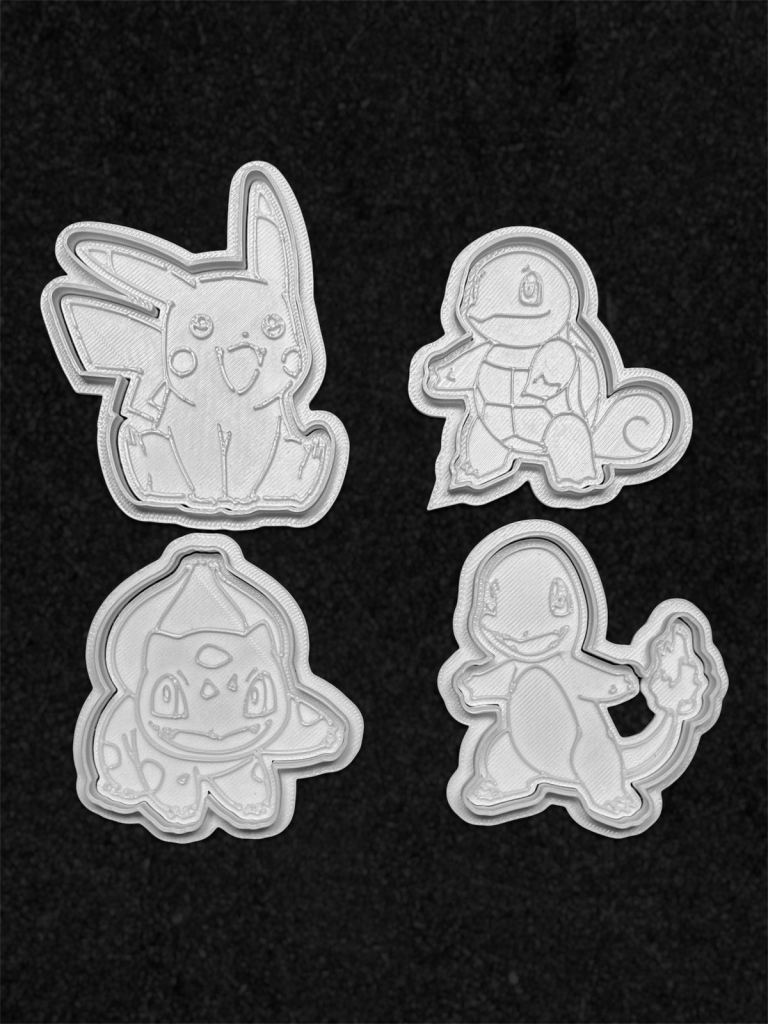 Pokemon Cookie Cutter & Fondant Stamp Set – Pikachu, Charmander, Squirtle & Bulbasaur – Set of 4