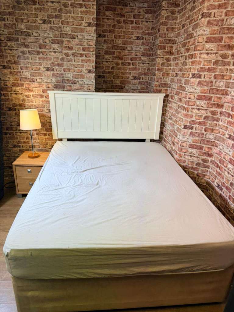 Cream Bed Base + Headboard (without mattress)