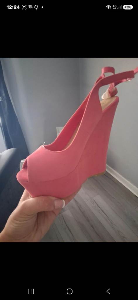 Pink Peep Toe Wedge Heels – New