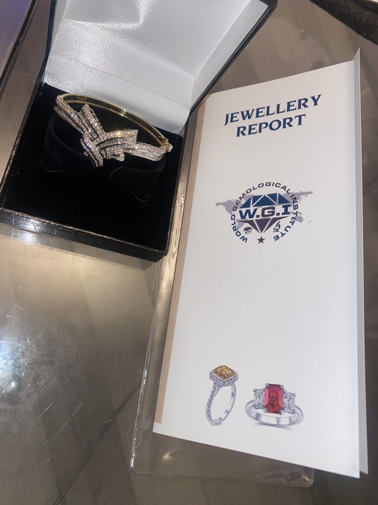 18K Yellow and White 8.83ct Diamond Bangle, 17cm, 31.1g. Colour F-G, 