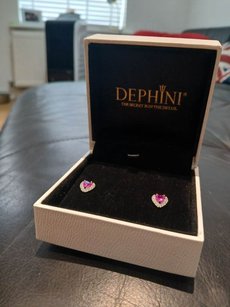 DEPHINI Silver Heart Earrings with Pink & White CZ