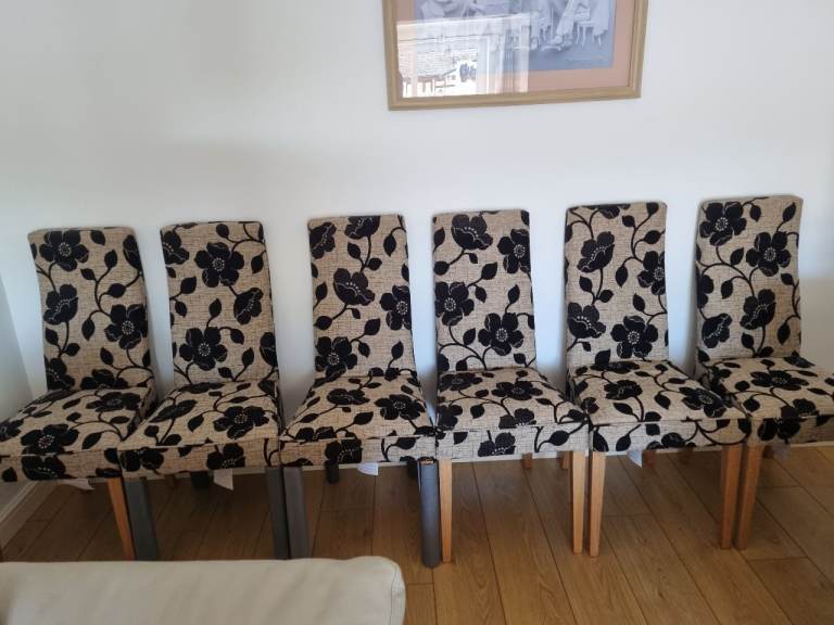 Set of 6 Fabric Dining Chairs - Floral Pattern, Good Condition