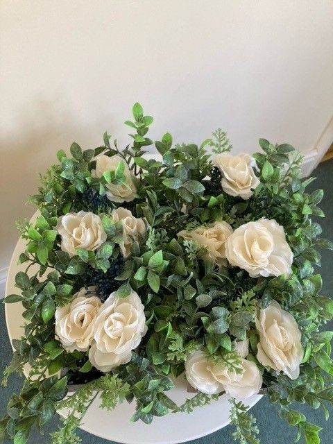X2 Planter Boxes of Faux Flowers - Cream Roses & Navy Berries