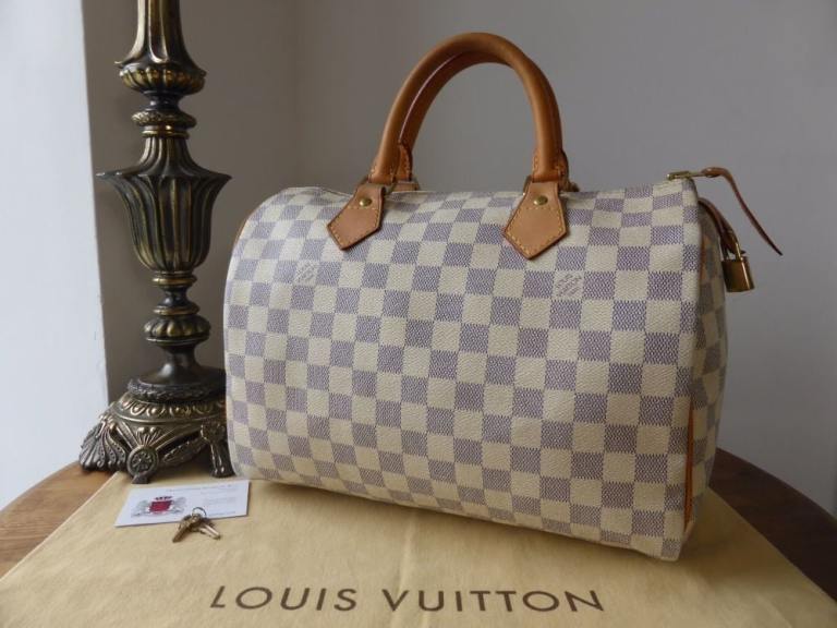NEW Louis Vuitton Speedy 30  Handbag - White Damier Azur, Good Condition