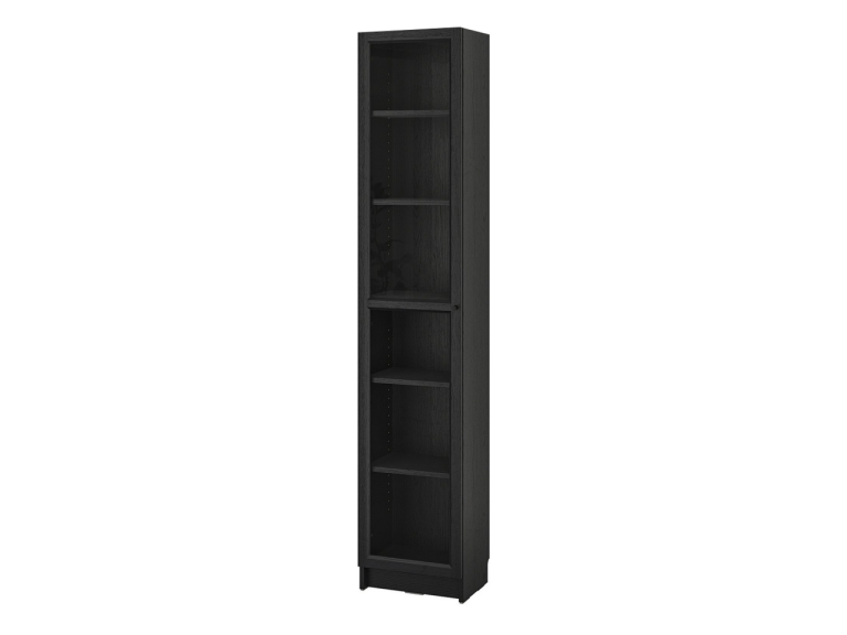 Modern IKEA OXBERG Black Oak Bookcase, Shelves + Glass Door
