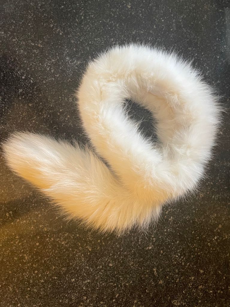 White fur headband with tail