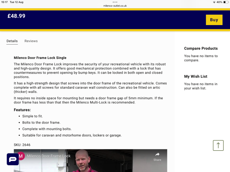 Milenco caravan door lock