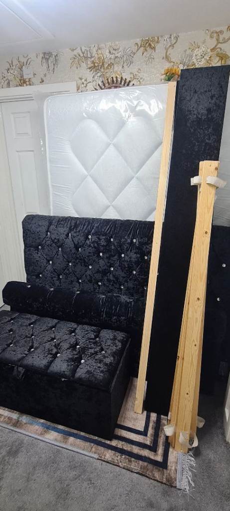 Brand New Black Velvet Double Bed Frame with Mattress