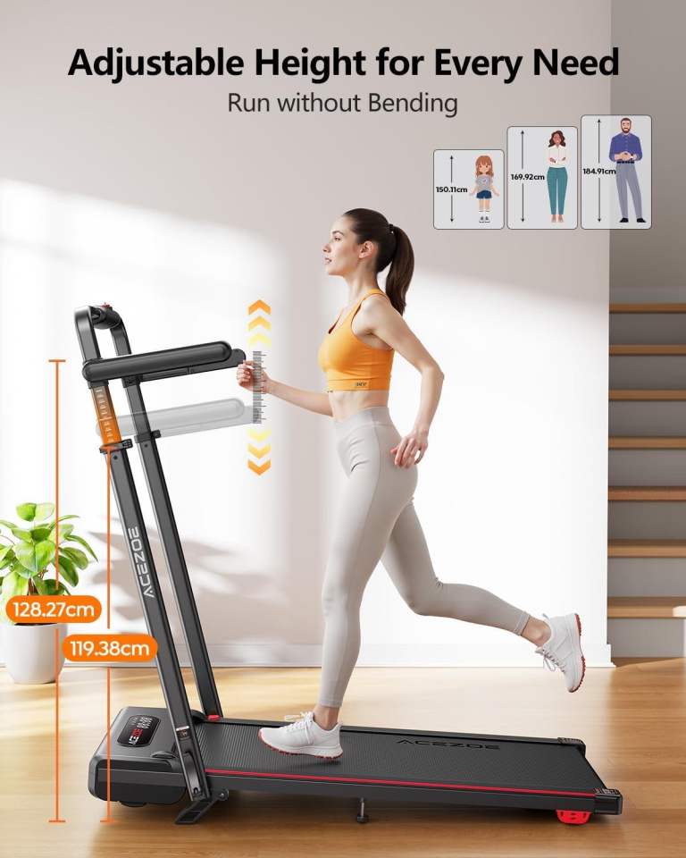 Foldable Treadmill with Handles and Adjustable Height
