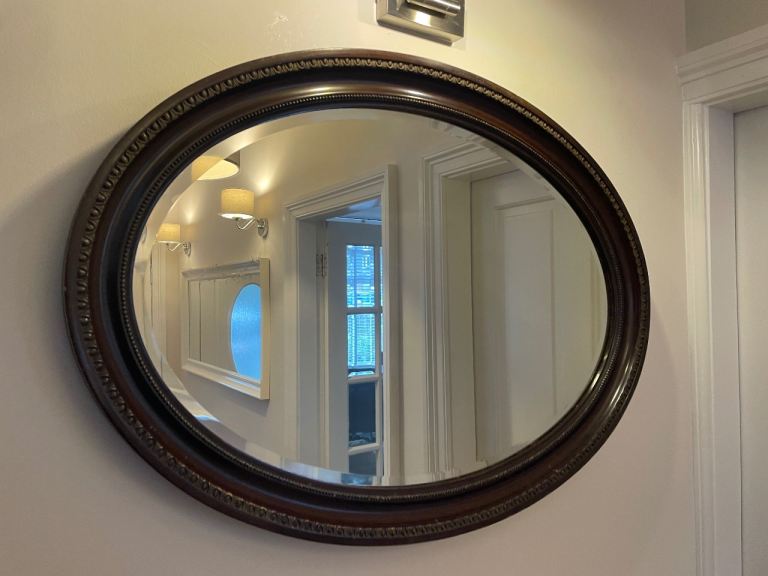 Antique Arts and Crafts Oval Wall Mirror