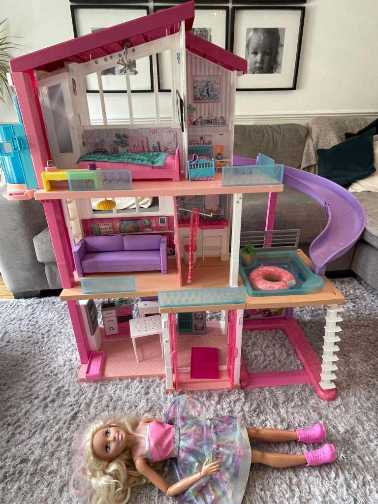 Barbie Dreamhouse with Dolls, Furniture, and Vehicles – Good Condition