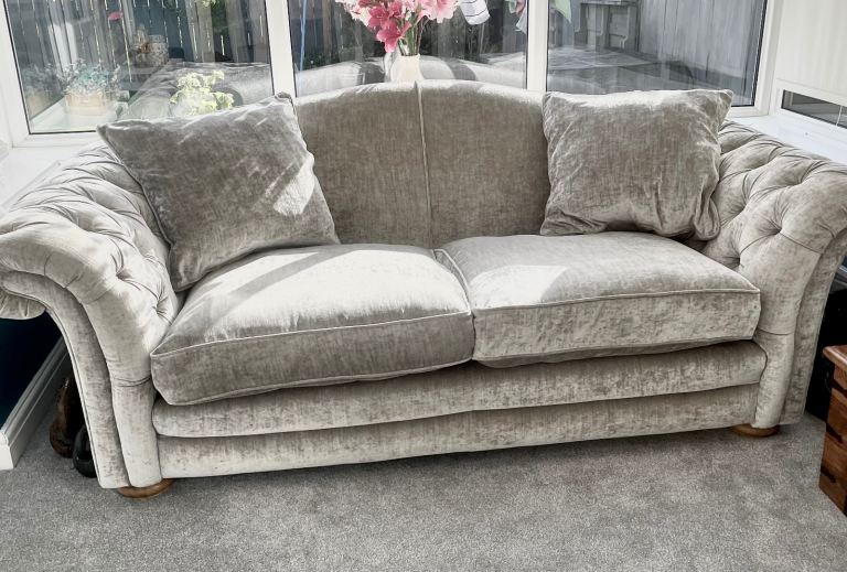Lovely Grey Fabric Sofa - 3 Seater, Like New Condition