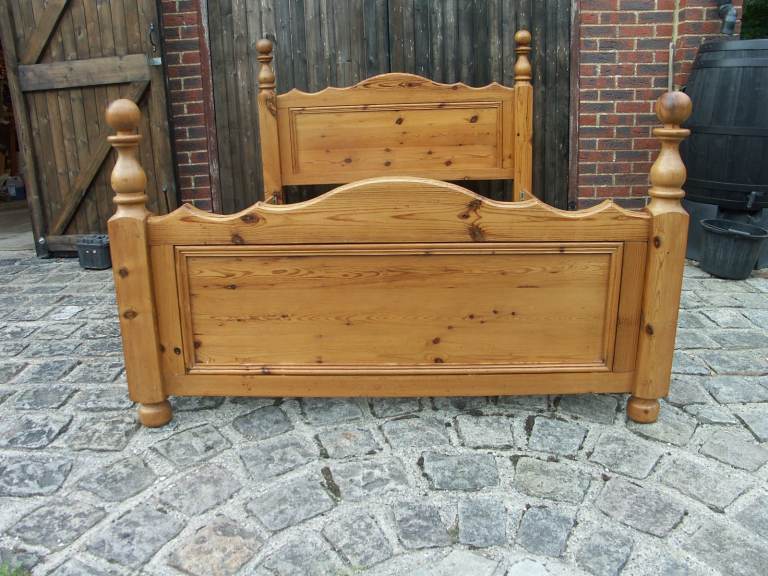 ANTIQUE  WAXED PINE DOUBLE BED WITH MATTRESS