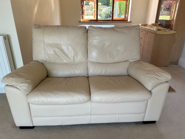 Lovely two and three seater leather cream matching sofas 