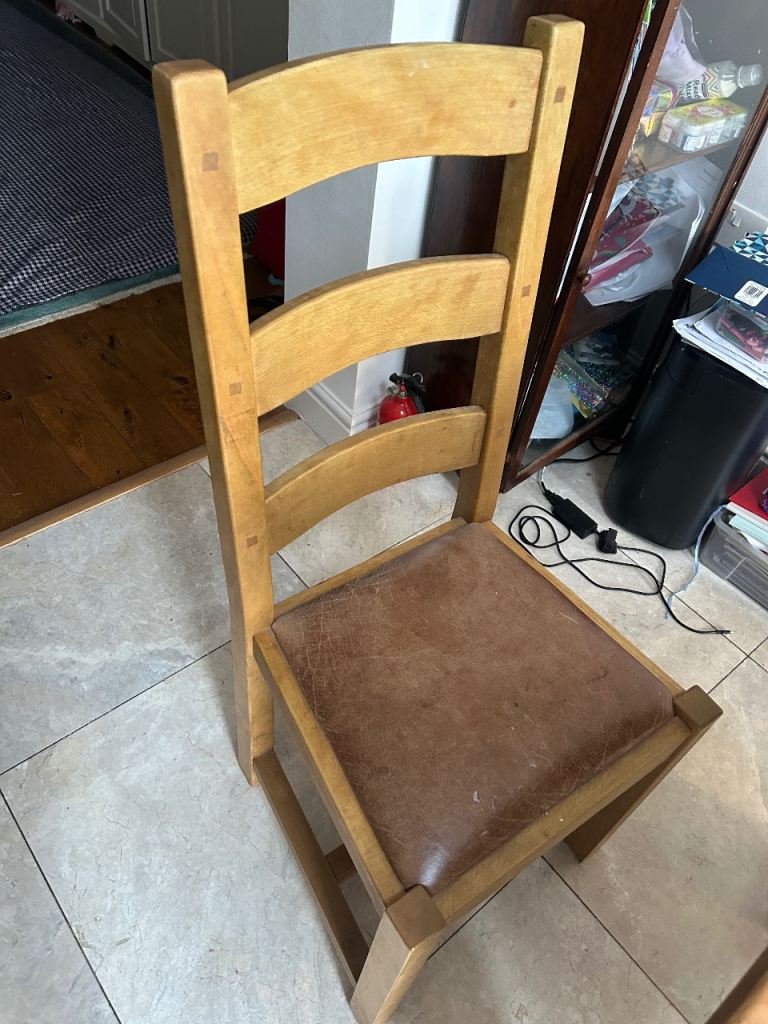 Sturdy Wooden Dining Chairs with real Leather Seats