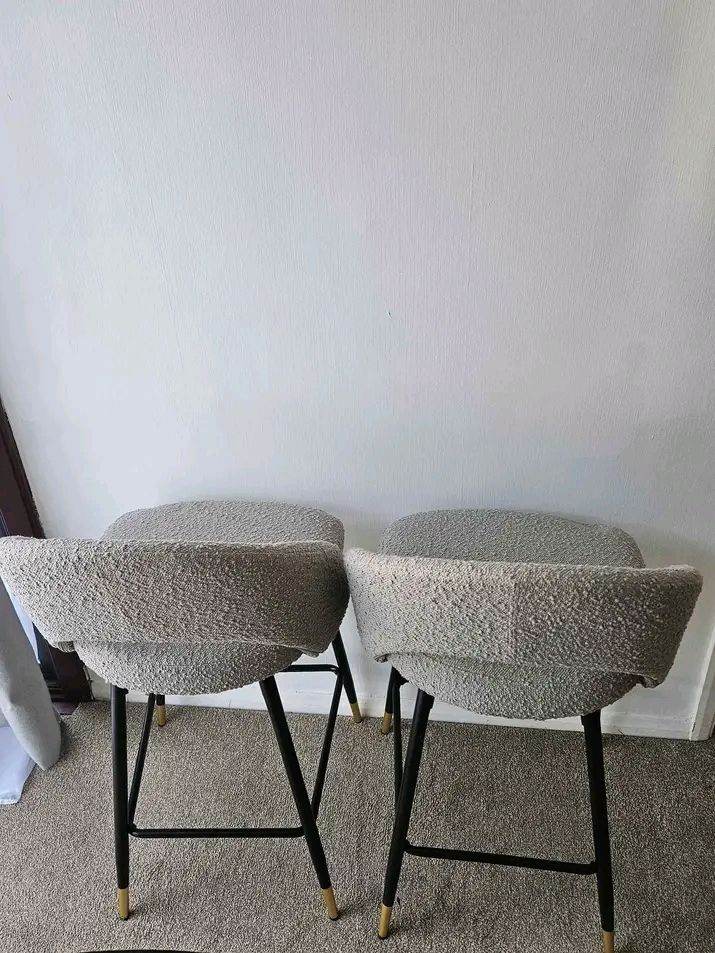 Pair of Light Grey Boucle Kitchen Bar Stools