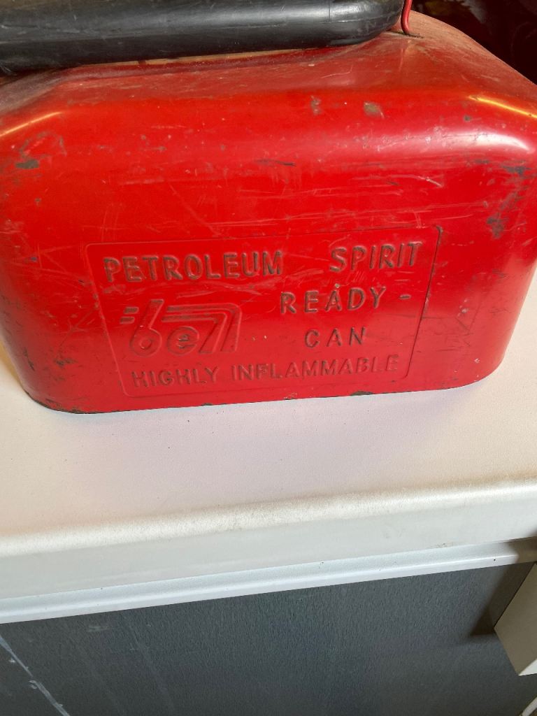 VINTAGE BELL RED PETROL CAN with nozzle
