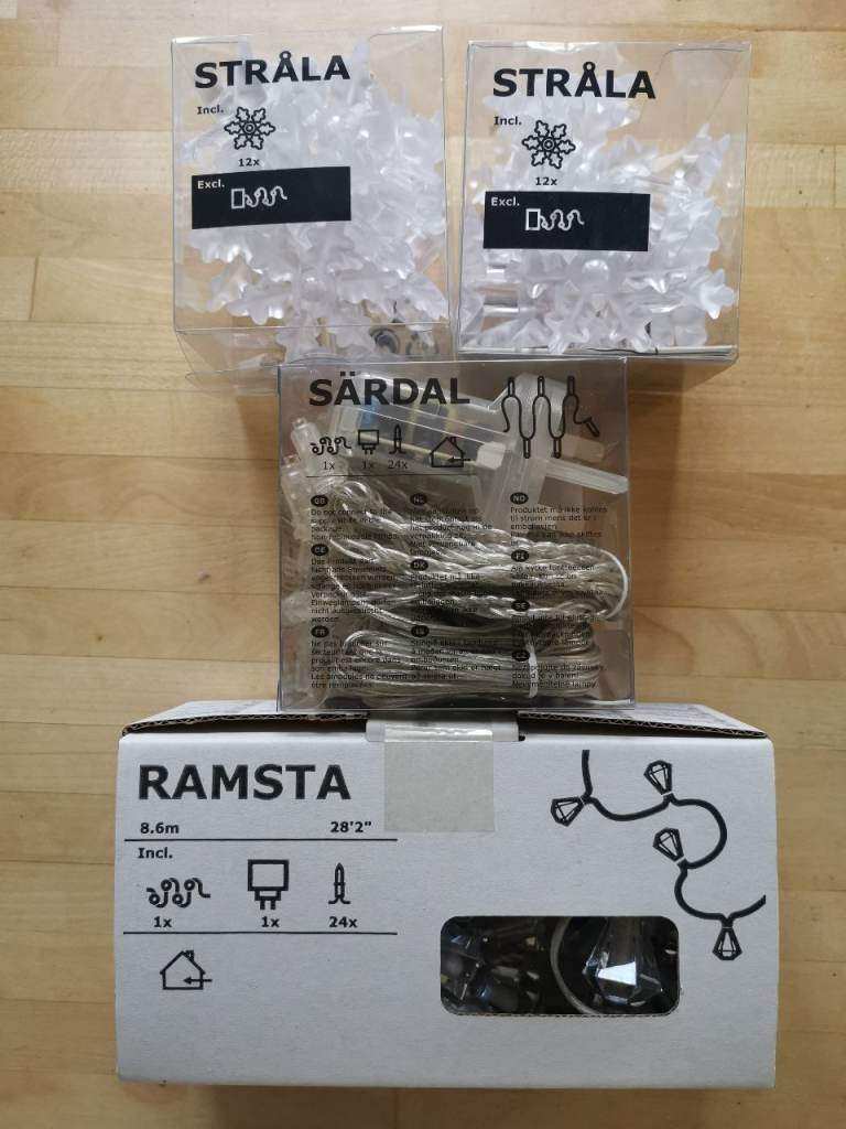 IKEA Ramsta and Sardal fairy light with two packs of snowflake covers for the Sardal lights