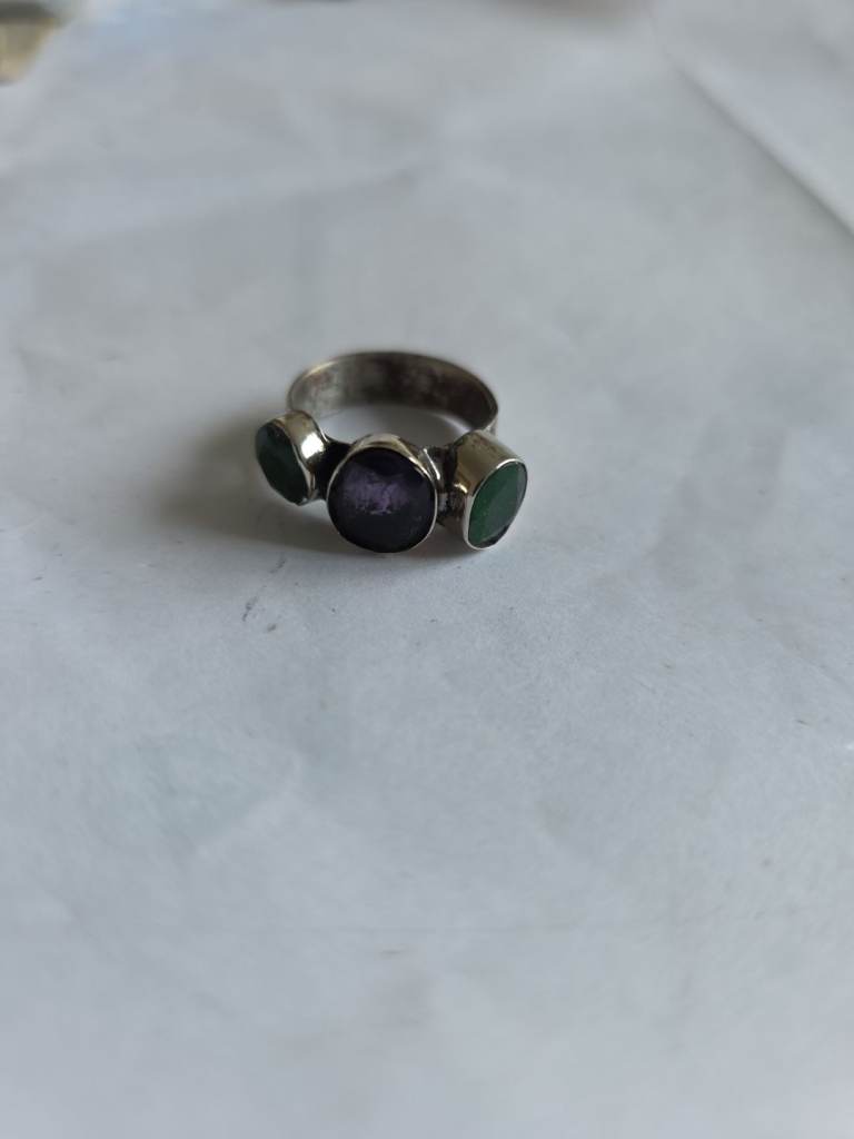 Natural handmade Amethyst plus emerald gemstone ring 