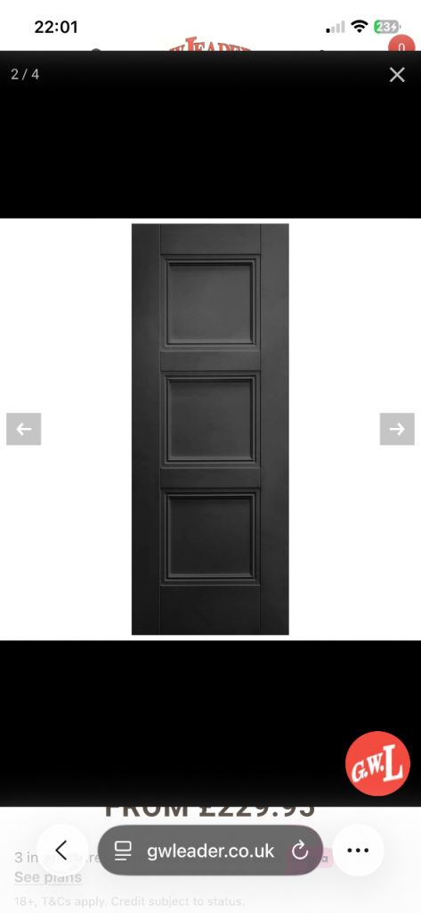  Black Internal Door – 3 Panel Design