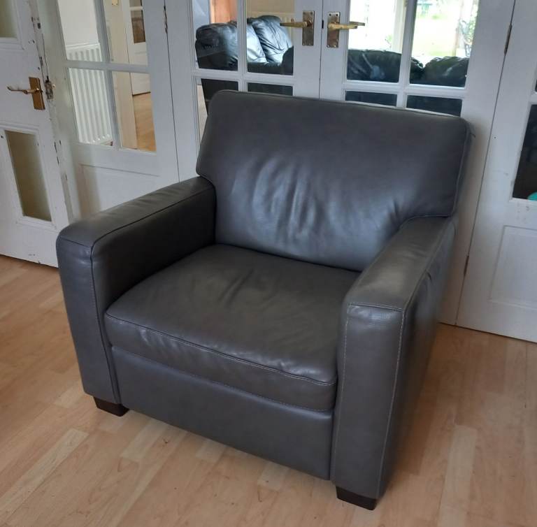 Comfy Grey Leather Armchair – Good Condition