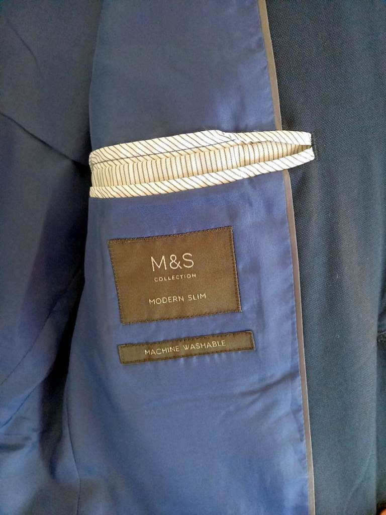 M&S Men's Modern Slim Fit Suit Indigo, 36 Inch Jacket, 2 x Trousers 32/33 inch; Washable