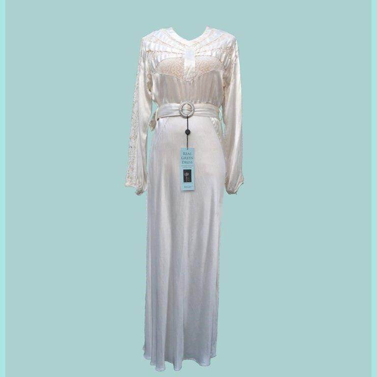 Original Art Nouveau Art Deco 1920 1930 Wedding Dress Satin Lace Bride Dress Gown Beading