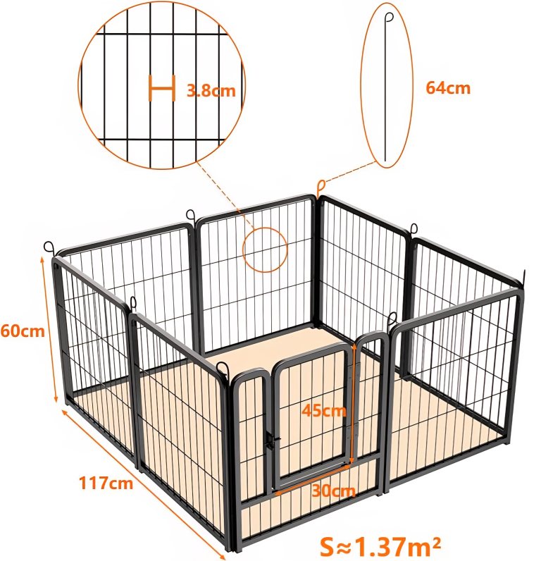 Dog Pen, 8 Panel Puppy Pen with Door, High 60cm Indoor/Outdoor Dog Playpen