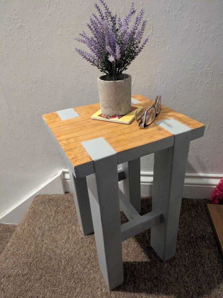 Solid Pine Side Table - Handmade - Manhattan Grey & Varnished Top