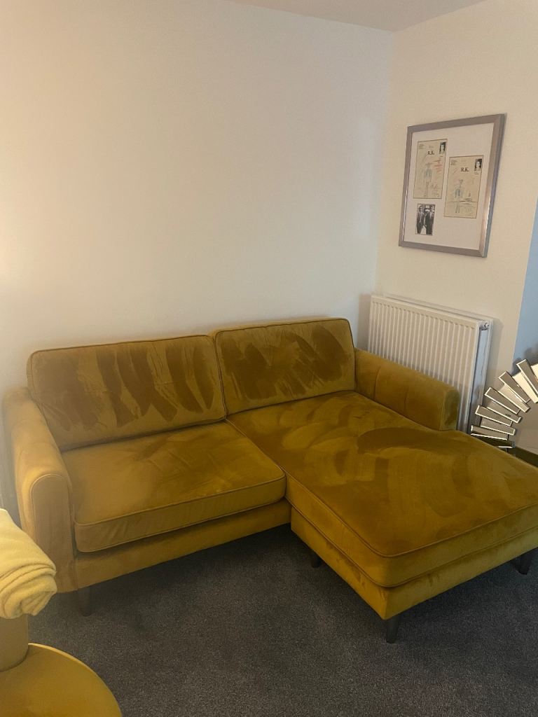 Mustard with silver chrome legs sofa 