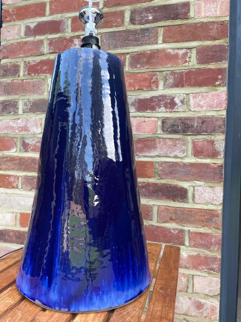 Oversized glazed blue ceramic lamp base (no lampshade) 