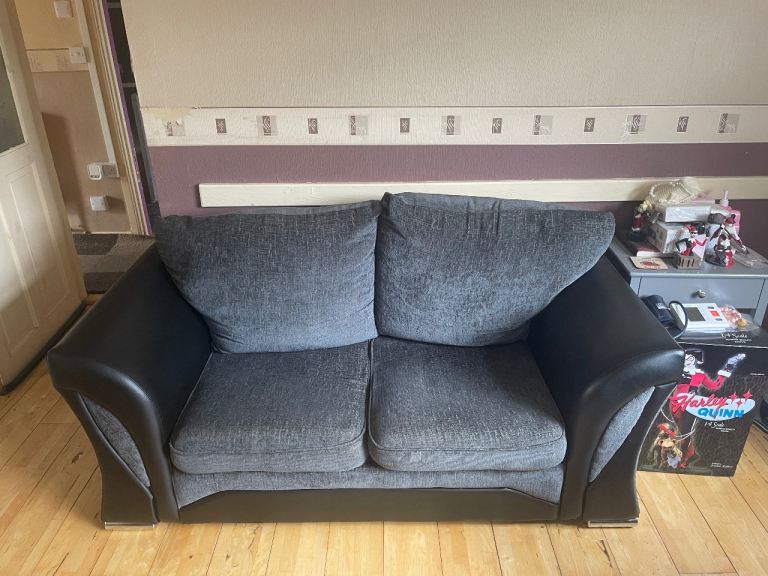 FREE Two-Seater Sofa - Grey Fabric and Black Faux Leather