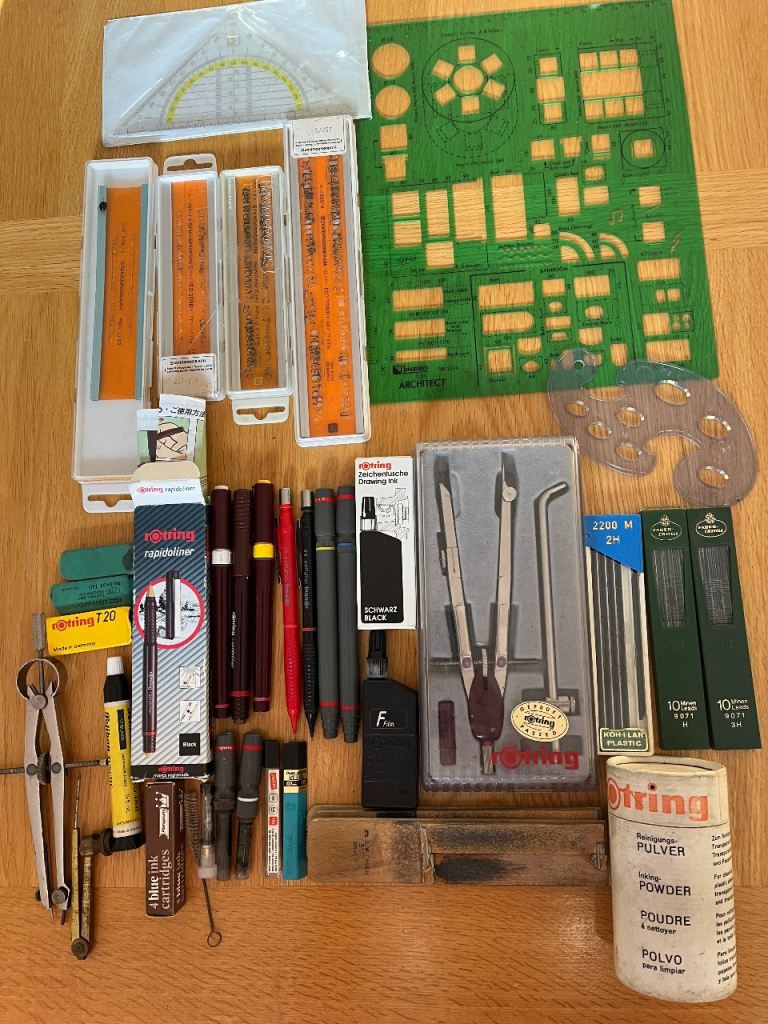 Huge collection of vintage Rotring eo technical drawing materials