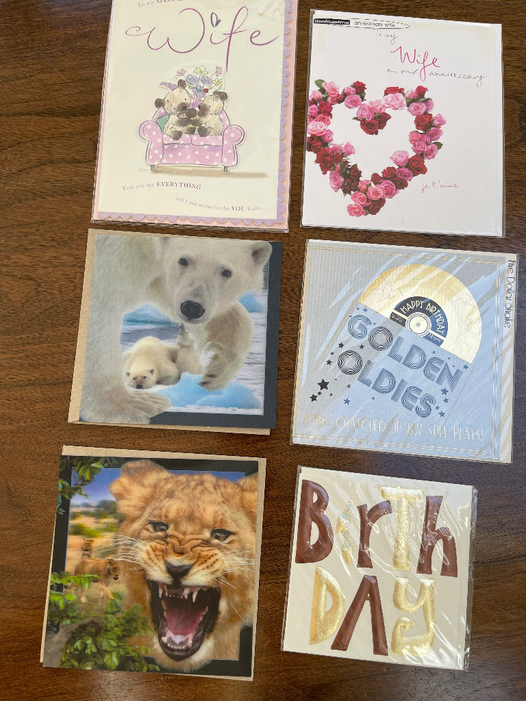 Good quality greeting cards from Cards Galore and M&S: Birthday & Wife Anniversary £5 the lo