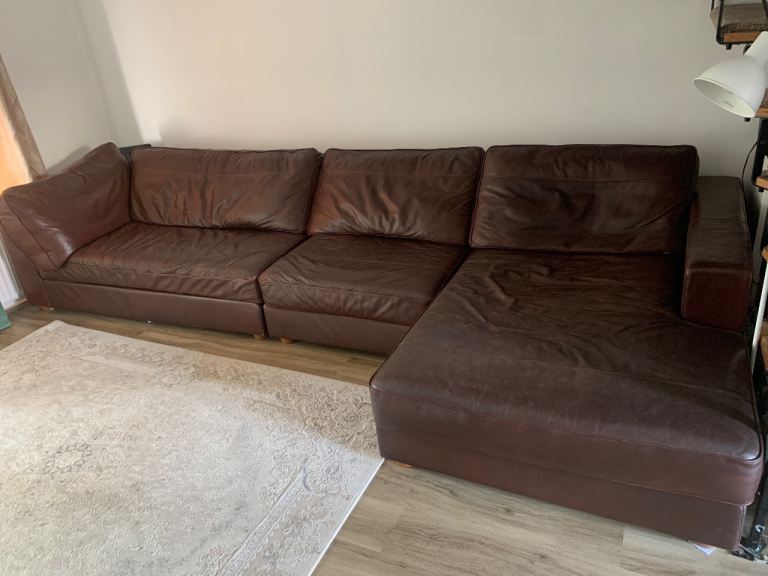 Comfortable Brown Leather Corner Sofa – Good Condition