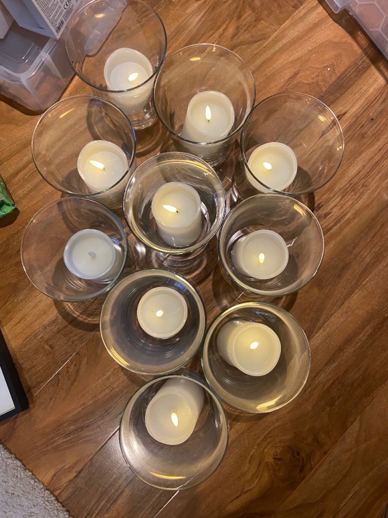 image for Wedding decorations - hurricane vases and LED pilar candles