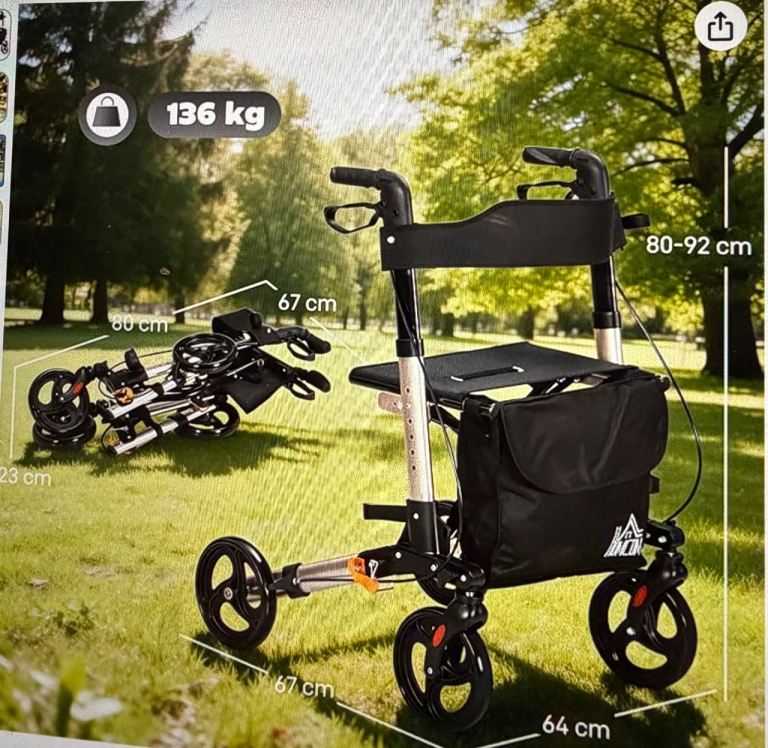 BRAND NEW STILL IN BOX HOMCOM 4 Wheel Rollator with Seat and Back, Folding Mobility Walker 