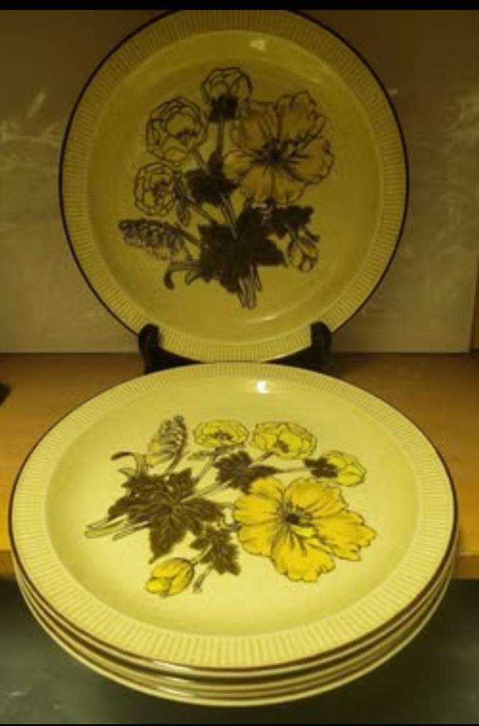POOLE POTTERY  BROADSTONE PATTERN 4 X 23cm SALAD PLATES  PERFECT CONDITION (L)
