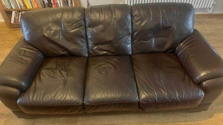 Brown Leather Three-Seater Sofa – Good Condition