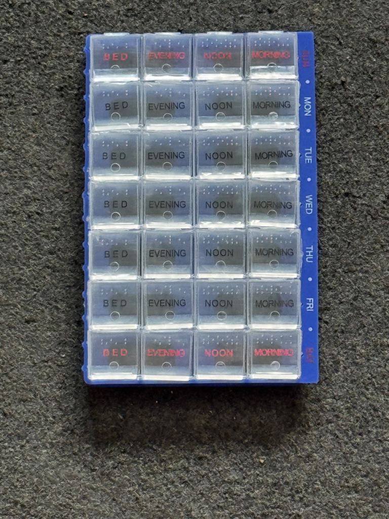 Weekly Pill Organiser – Blue and Clear, As Good As New