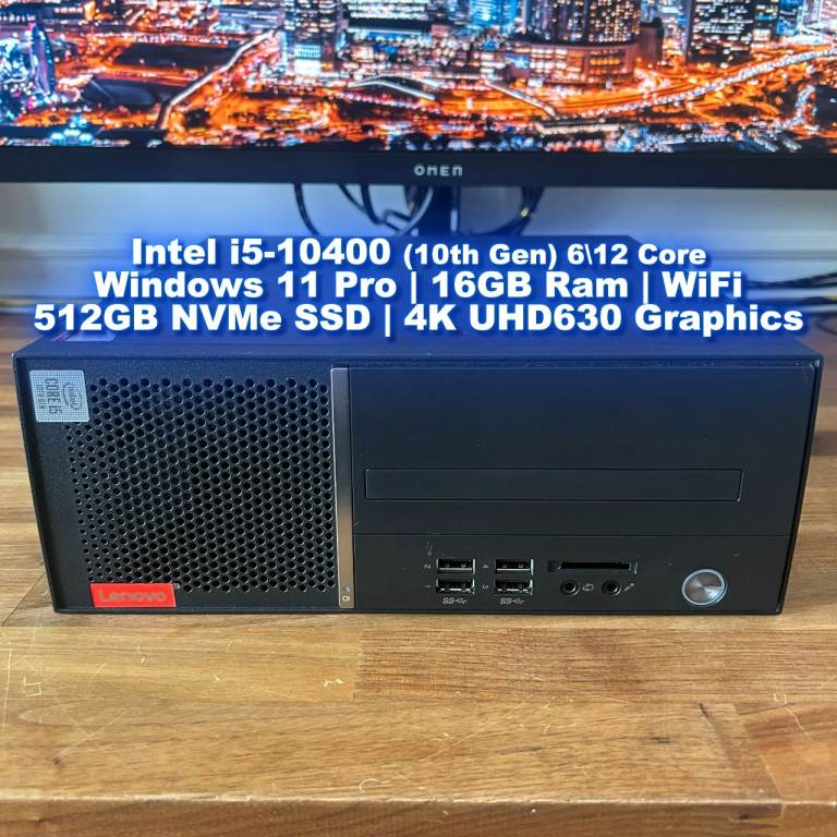 Windows 11 Pro Lenovo Intel i5-10400 16GB DDR4 RAM 512GB NVMe SSD WiFi 12Core CPU 4K GPU Desktop PC
