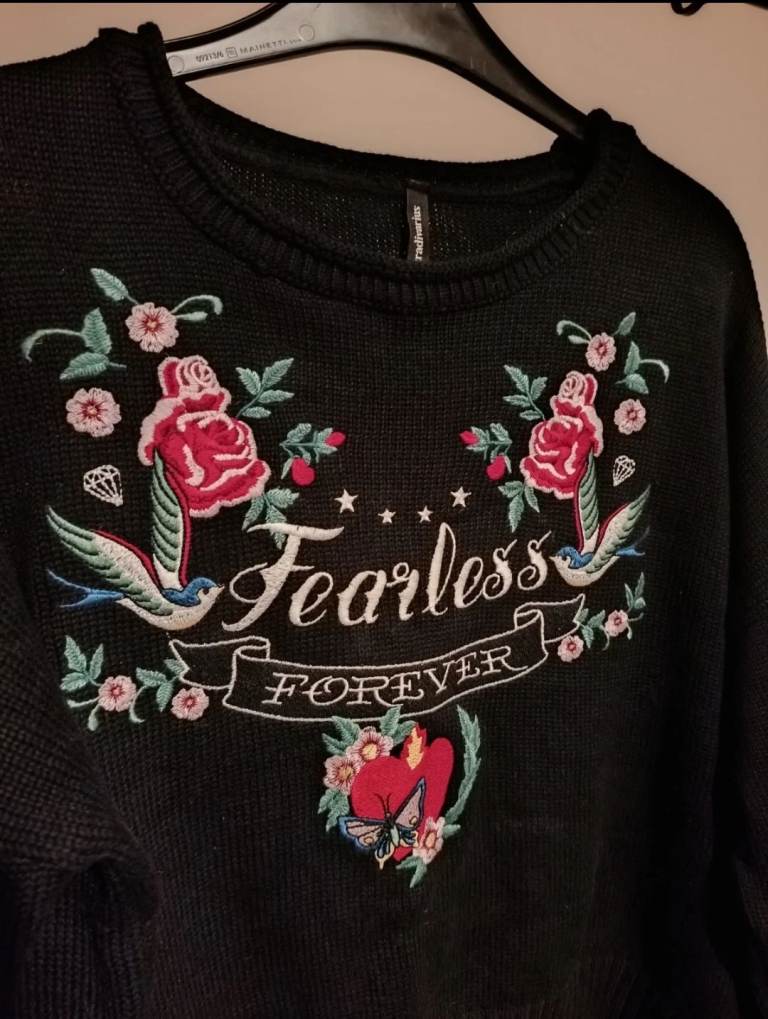 Brand New Black Wool Jumper With Embroidered Detail