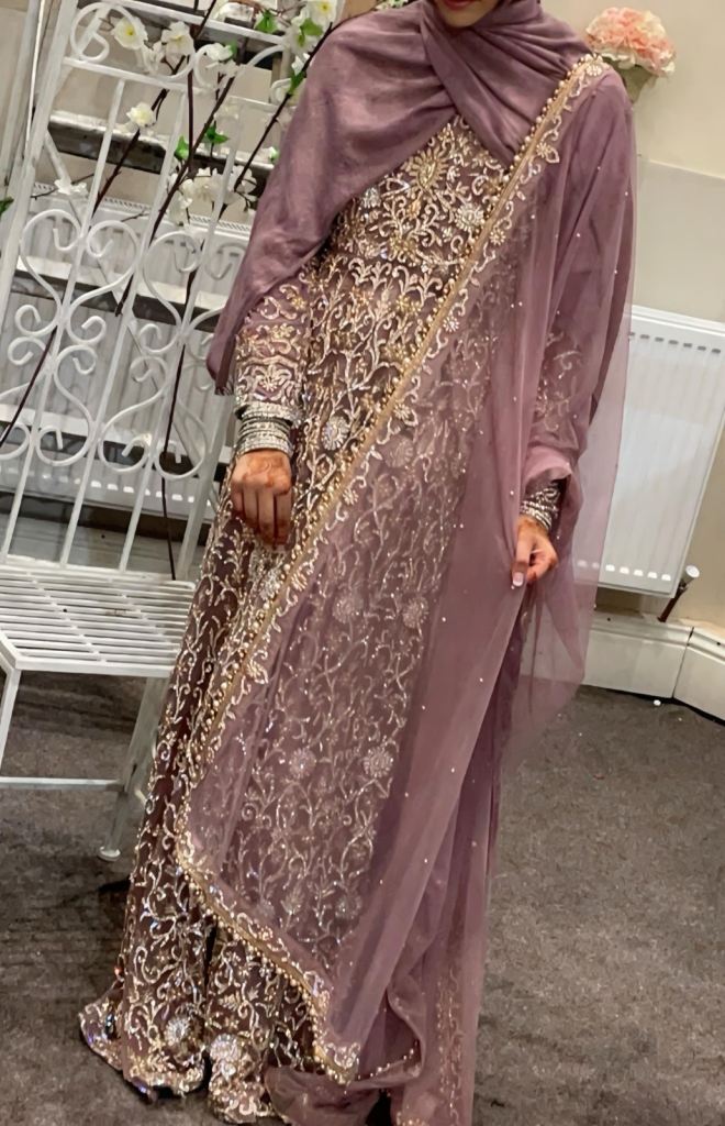Beautiful Purple Gold Embroidered Asian Dress Suit – Size Small