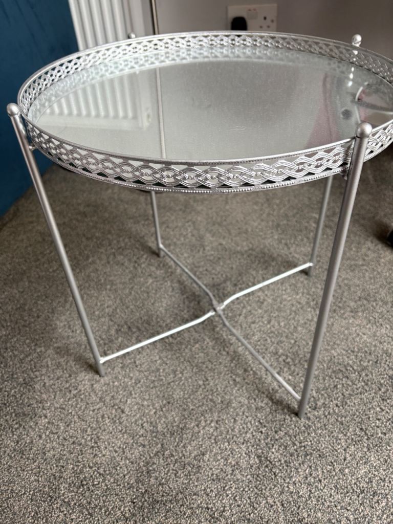 Silver Mirrored Side Table – Good Condition